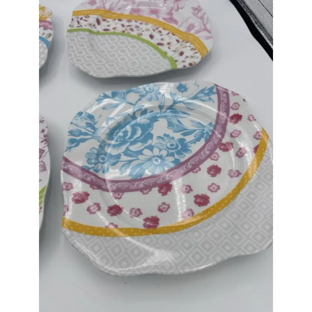 Rosanna Cadogan Gardens Salad Desert 8” Plates Set of 4 Scalloped Square Floral
